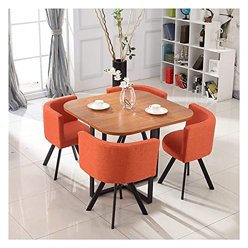 ANSNAM Conference Reception Room Coffee Table with Chair Kitchen Table and Chairs Set 4 Simple Leisure Square Combination Office Lounge Cafe Living Room Balcony Cotton and Linen Chair - Walnut-o