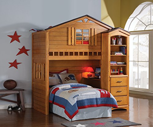 ACME Tree House Loft Bed, Rustic Oak Finish