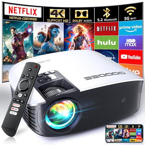 GooDee Smart Projector with 5G WIFI, Bluetooth, FHD, Dolby Audio, 4K Support