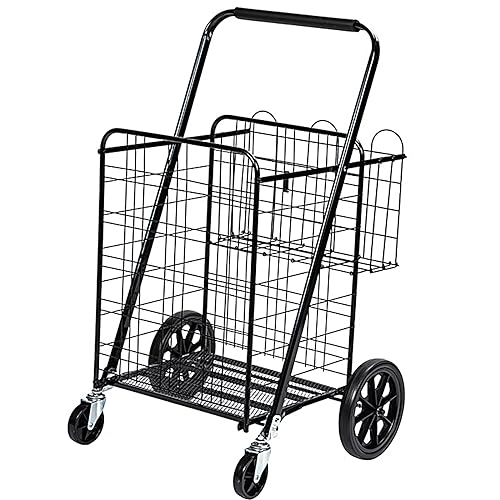 GaRcan Folding Grocery Cart with Swivel Wheels & Double Basket - 440 Lbs Capacity