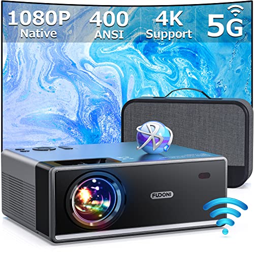 FUDONI 1080P 15000L Outdoor Projector with 5G WiFi, Bluetooth, HDMI, USB - Max 300" Display, Zoom Function - Movies & Gaming