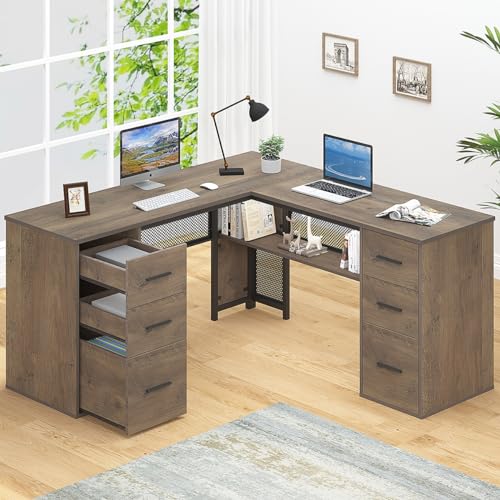 HSH Rustic L-Shaped Home Office Desk with Drawers - 59 Inch