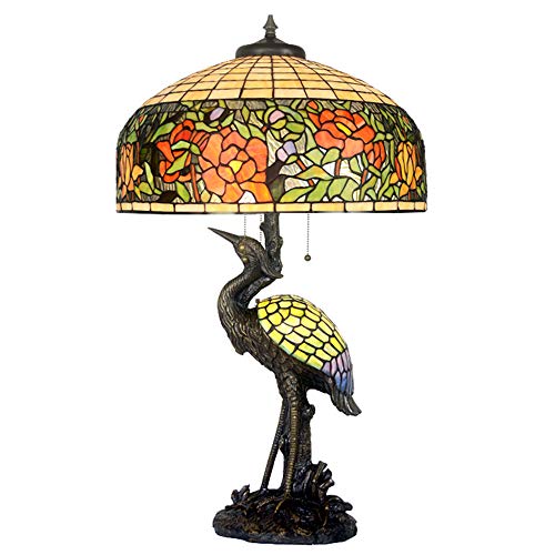 MaGiLL Tiffany Style Retro Desk Lamp 34" High Pink Stained Glass Lampshade Bronze - Ideal for Bedrooms, Living Rooms, Study - E26/E27 * 3 (Stylea)