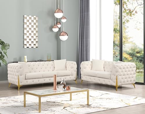 Generic Modern Living Room Set in Cream Wood - 2 Piece