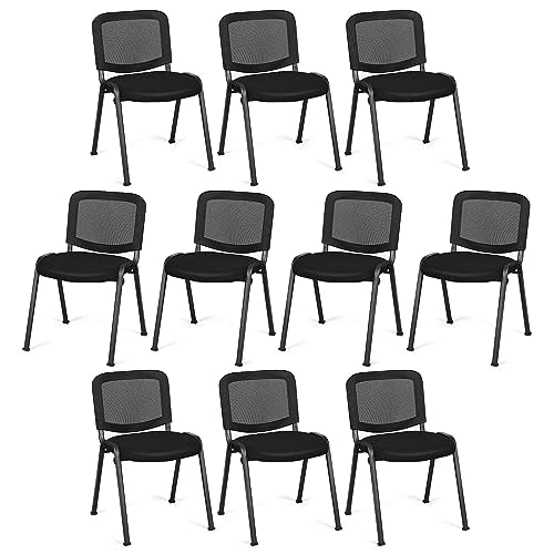 Tangkula Set of 10 Stackable Conference Chairs with Upholstered Seat and Mesh Backrest