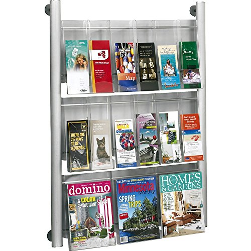 Safco Luxe Magazine Display Rack - 9 Pocket, Silver-SL