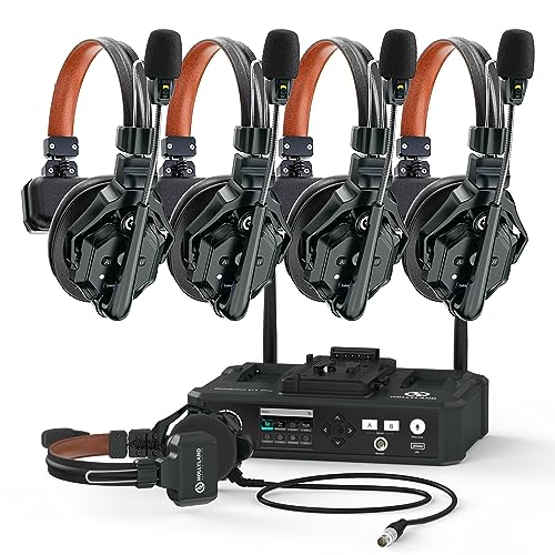 HollyView Hollyland Solidcom C1 PRO Wireless Intercom Headset System w/ HUB, 1100ft Range, Full-Duplex, 1.9GHz, PTT Mute - 5-Person Noise Cancelling