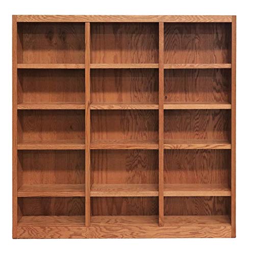 Bowery Hill 72" Tall 15-Shelf Triple Wide Wood Library Bookcase Storage - Dry Oak