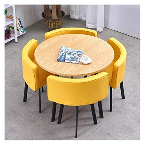 AkosOL Office Table and Chair Set - Modern Business Dining Furniture with 4 Leather Chairs (Color: B)