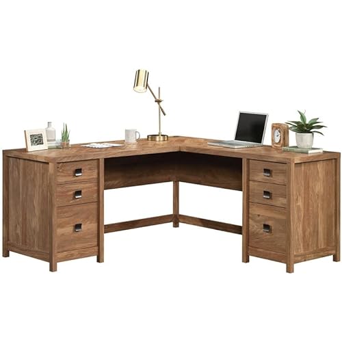 Sauder L-Shaped Desk with 6 Storage Drawers, Sindoori Mango Finish