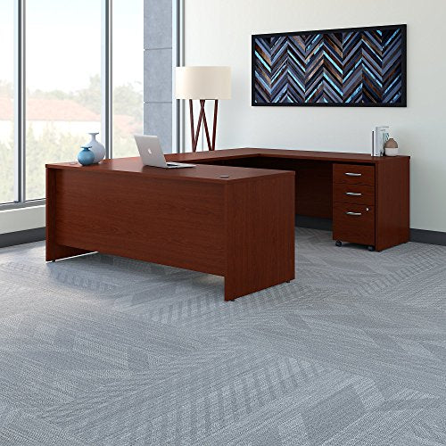 Bush Business Furniture Series C U Shaped Desk with Mobile File Cabinet, 72W x 30D, Mahogany