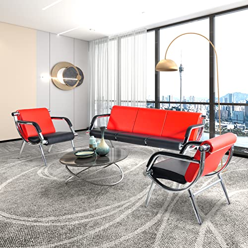 Walnest Waiting Room Bench 5 Seat Red Black PU Leather Office Furniture