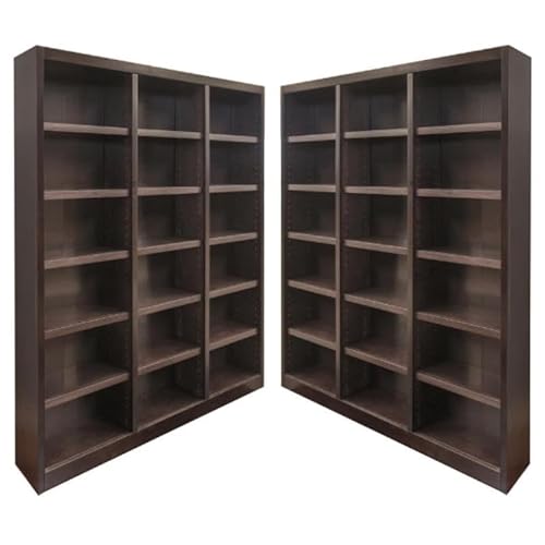 Home Square 84" Triple Wide Wood Bookcase in Chocolate - Set of 2 by Home Square