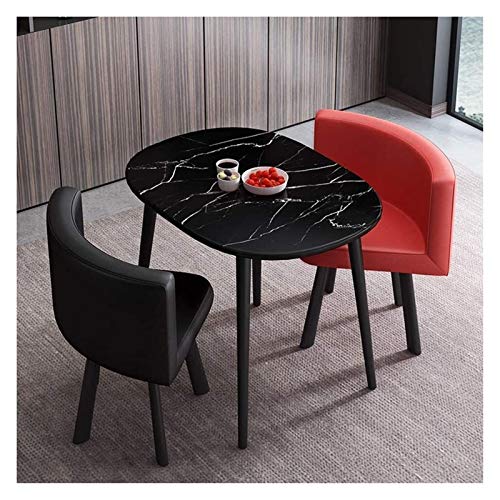 AkosOL Office Table and Chair Set - Business Dining Marble Table with Two Leather Chairs - Black Yellow