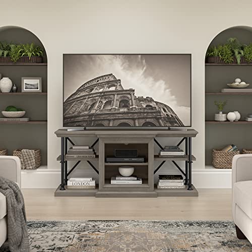 Bush Furniture Coliseum Designer Desk and Chair Set with Lateral File Cabinet, Bookcase, 60W, Driftwood Gray