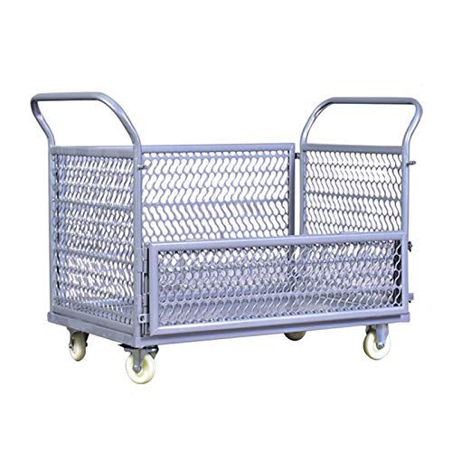 ZXXL Folding Platform Utility Cart with Removable Side Meshes, Steel Flat Wagon for Garden, 300kg Load - Gray, 100×60×85 cm