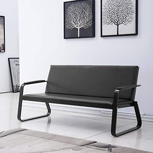 Bestmart Black Leather Waiting Room Bench Chairs for Office Clinic Salon Bank