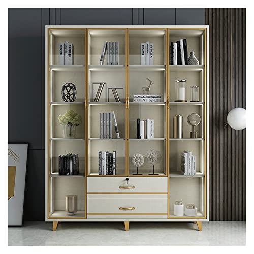 BNNP White Vertical Bookcase Storage Rack with Glass Doors