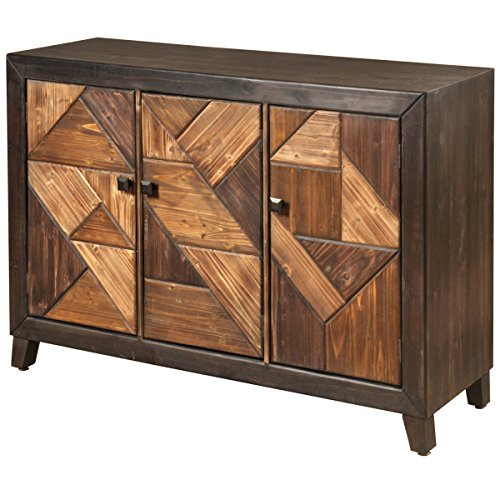 Collective Design Transitional Displaced Chevron Patterned 3-Door Espresso Finish Credenza