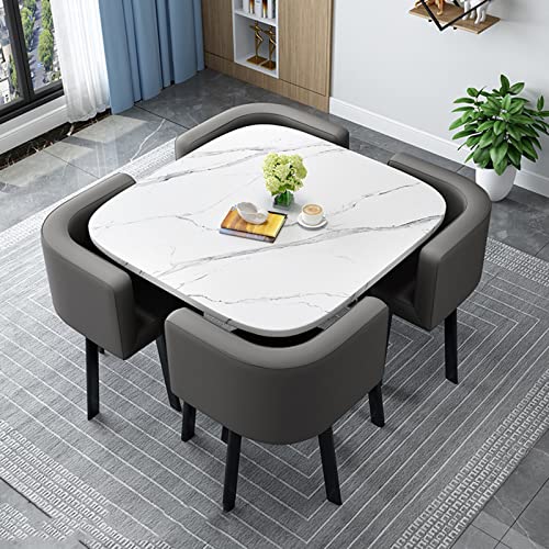 KUKIXO Business Reception Coffee Table and Chair Set - Retro Style PU Leather Chair with Metal Legs, Dark Gray
