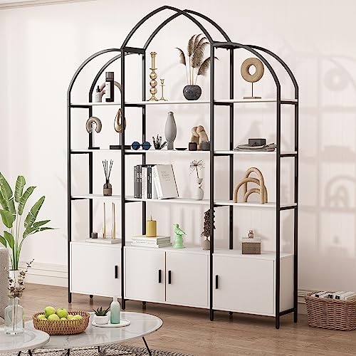 Semoic Triple Wide 5-Tier Arched Bookshelf & Bookcase, White/Black