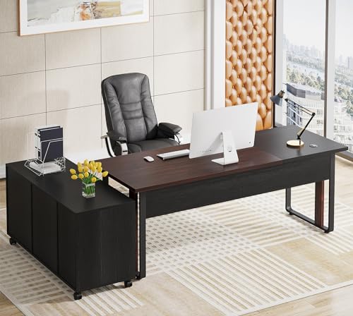 Tribesigns Large Executive Office Desk with Lateral File Cabinet, L Shaped Desk, Drawers, and Storage