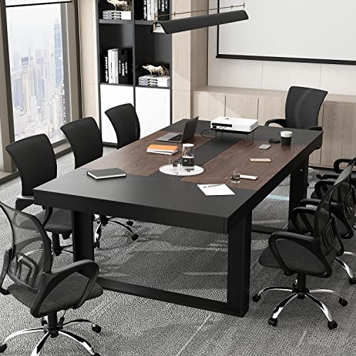 ECACAD 7FT Conference Table for 6-8 People, Large Rectangular Meeting Table - Black/Deep Brown