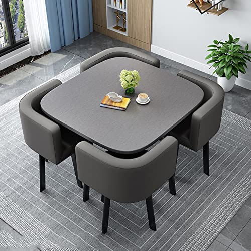KUKIXO Business Reception Coffee Table and Chair Set, Retro Style PU Leather, Metal Legs - Dark Gray
