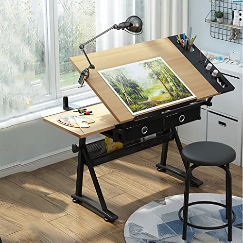FLaig Adjustable Drawing Table with Tiltable Tabletop and Storage Drawers