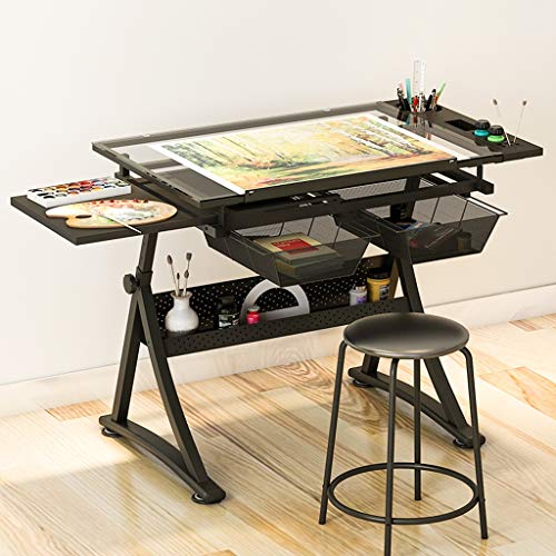 EESHHA Drafting Table with Storage, Height Adjustable Tiltable Art Desk