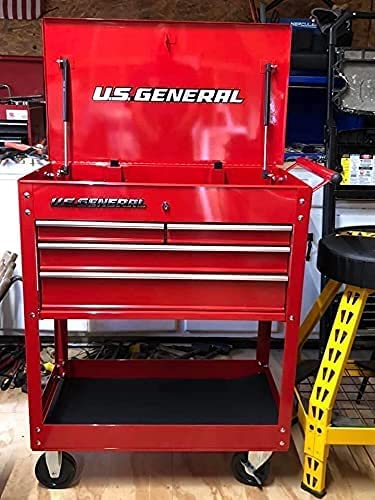 U.S. GENERAL SERIES 2 30 In. 4 Drawer Tech Cart - RED/BLACK/GREEN/YELLOW/ORANGE/BLUE