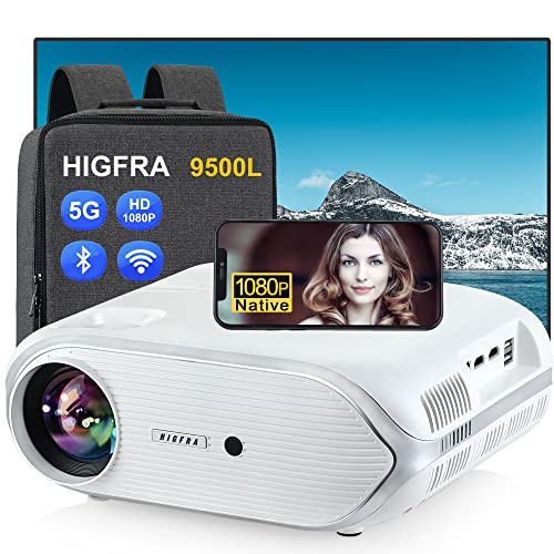 Higfra Smart Home Projector with 5G WiFi, Bluetooth, 1080P Native Resolution, 16000 Lumens, 4K Support