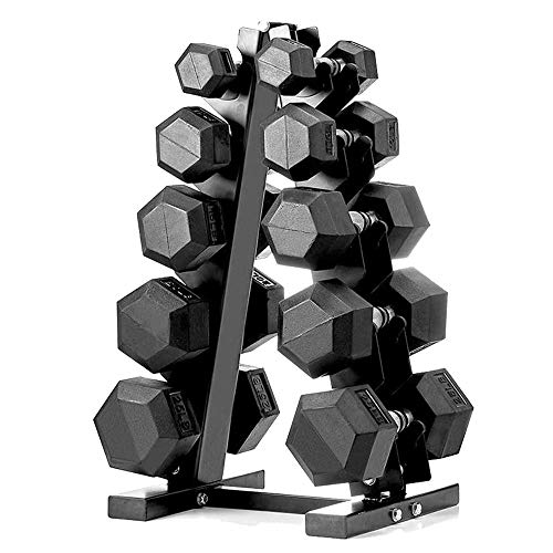 papababe 150lb Dumbbell Set with A-Frame Dumbbell Rack Rubber Encased Hex Dumbbell Free Weights Dumbbells Set Home Weight Set (A Pair of 5 10 15 20 25 LB Dumbbell with Dumbbell Rack)