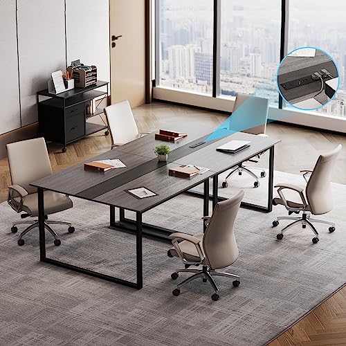 WASAGUN 8FT Rectangular Conference Room Table with USB Ports and Outlets - Grey (94L*47W*29H in)