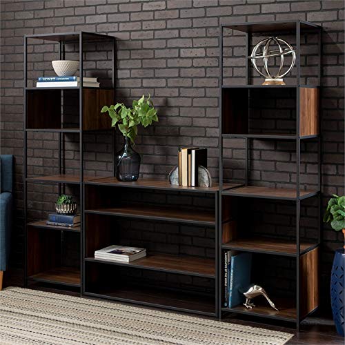 3-Piece Rustic Bookcase Set - Dark Walnut