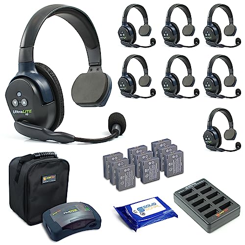 Solid Signal Eartec HUB8S Wireless Headset Communication System - 8 Users, Single Ear Headsets, Transceiver Bundle