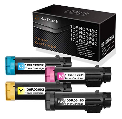 106R03480 106R03690 106R03691 106R03692 (1K+1C+1M+1Y) 4-Pack Compatible and Replaceable for Xerox Phaser 6510 6510N 6510DN 6510DNI, WorkCentre 6515 6515N 6515DN 6515DNI Printers Toner Cartridge.