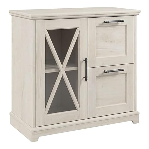 Bowery Hill Engineered Wood Lateral File Cabinet with Shelves in Linen White Oak