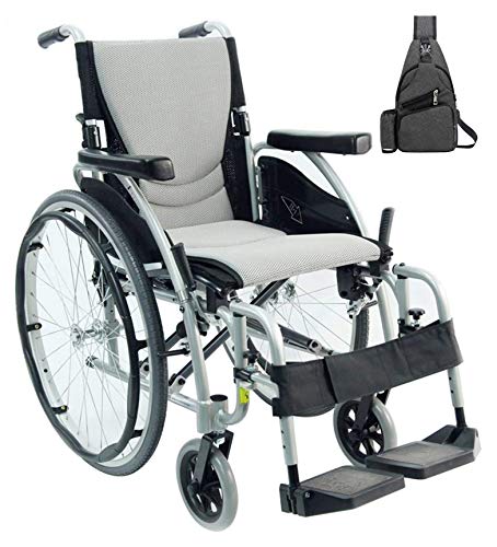 Karman Healthcare S-Ergo 125 Ergonomic Wheelchair, 18" Seat Width, Silver Frame with Free Black Medical Utility Bag