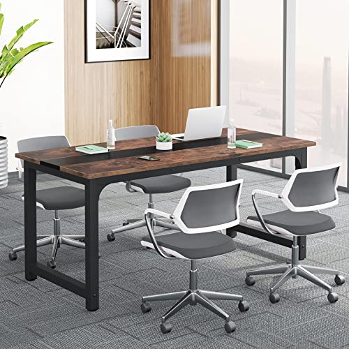 Tribesigns 6FT Conference Table, Metal Frame, Vintage Brown/Black