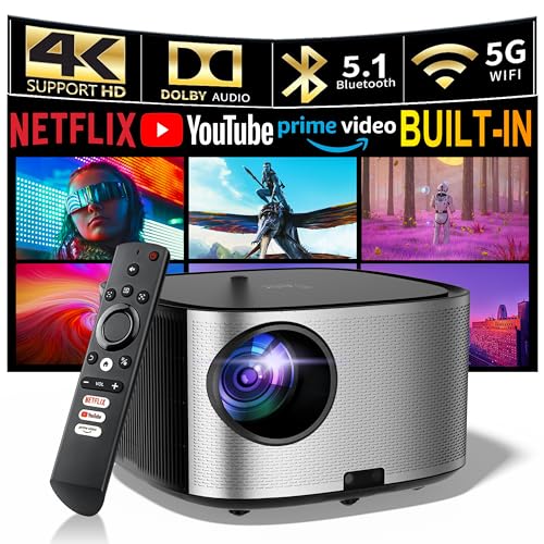 MEER 4K WiFi Bluetooth Smart Projector with Dolby Audio - 1080P Native Resolution, AI Auto Focus, 500 ANSI, Netflix/Prime Video Officially-Licensed