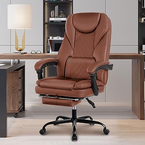 Guessky Executive Office Chair with Foot Rest - Big and Tall Reclining Leather Chair