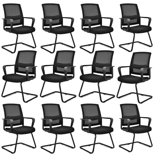 Tangkula Office Guest Chair Set of 12 with Adjustable Lumbar Support & Sled Base