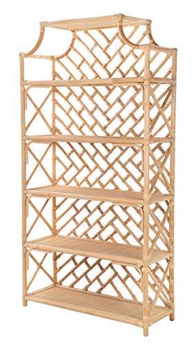 Kouboo Rattan Bookshelf, Chippendale Style, Light Brown