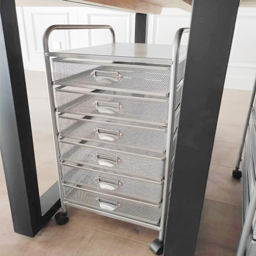 SaiFfe Rolling File Cabinet with Drawers, Rolling Storage Cart - Silver, 6 Drawers
