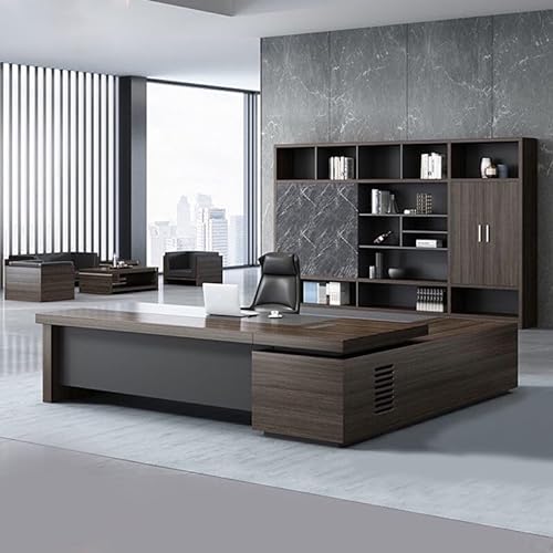 KWOKING Long Executive Desk Brown - Full Assembly Required - Office Furniture 71" L x 63" W x 30" H