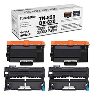 (2 Drum,2 Toner,4 Pack) TN820 Toner Cartridge DR820 Drum Unit Replacement for Brother MFC-7320 MFC-7340 MFC-7345DN MFC-7345N MFC-7440 MFC-7440N Printer Ink Cartridge(Black).