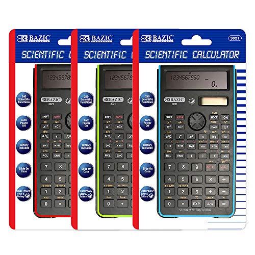 BAZIC Products Scientific Calculator 240 Function, Dual Hybrid Battery and Solar, Slide-On Case, Engineering Calculators LCD Display, Professional, 72-Pack