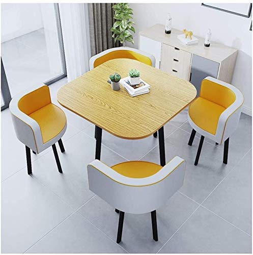 AkosOL Office Table and Chair Set - Business Dining Reception Combination Set (1 Table, 4 Chairs) - Square Table White+Yellow