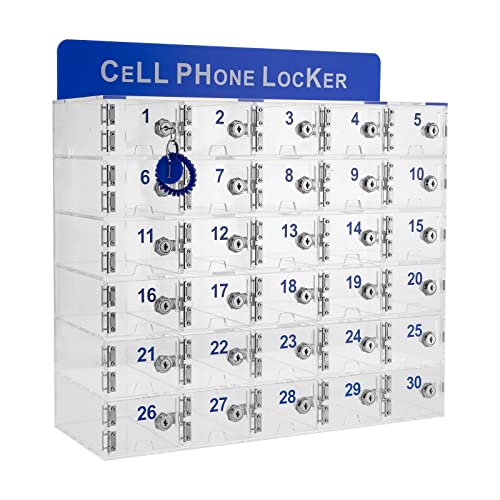 Banborba Clear Cell Phone Locker with Keys, 30 Slots - Wall Mounted Acrylic Storage Cabinet